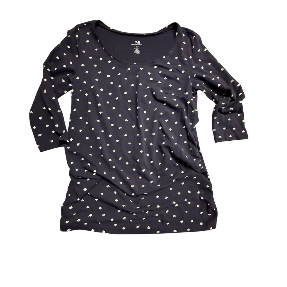 H&M Mama Maternity Navy Blue Clover Print 3/4 Sleeve Tunic Top